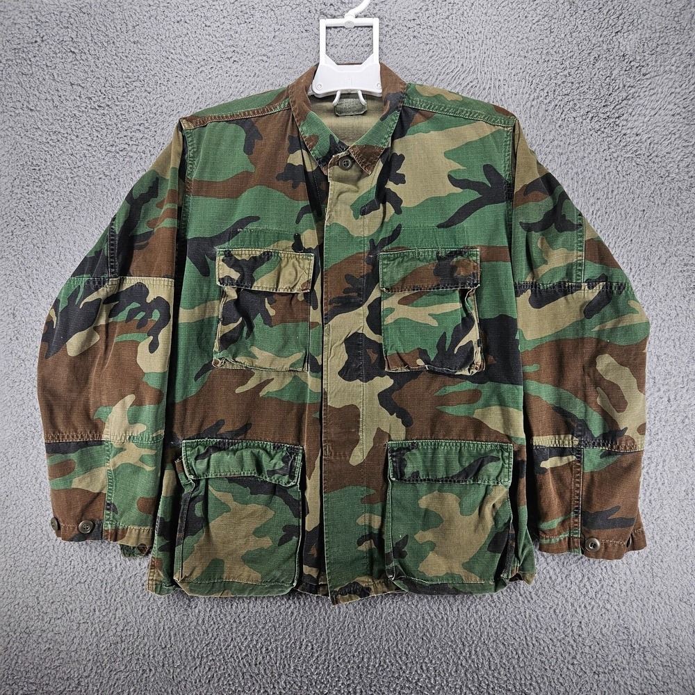 Army Shirt Men's Size Small Green Camo Woodland Combat Military Button Up Sz S
